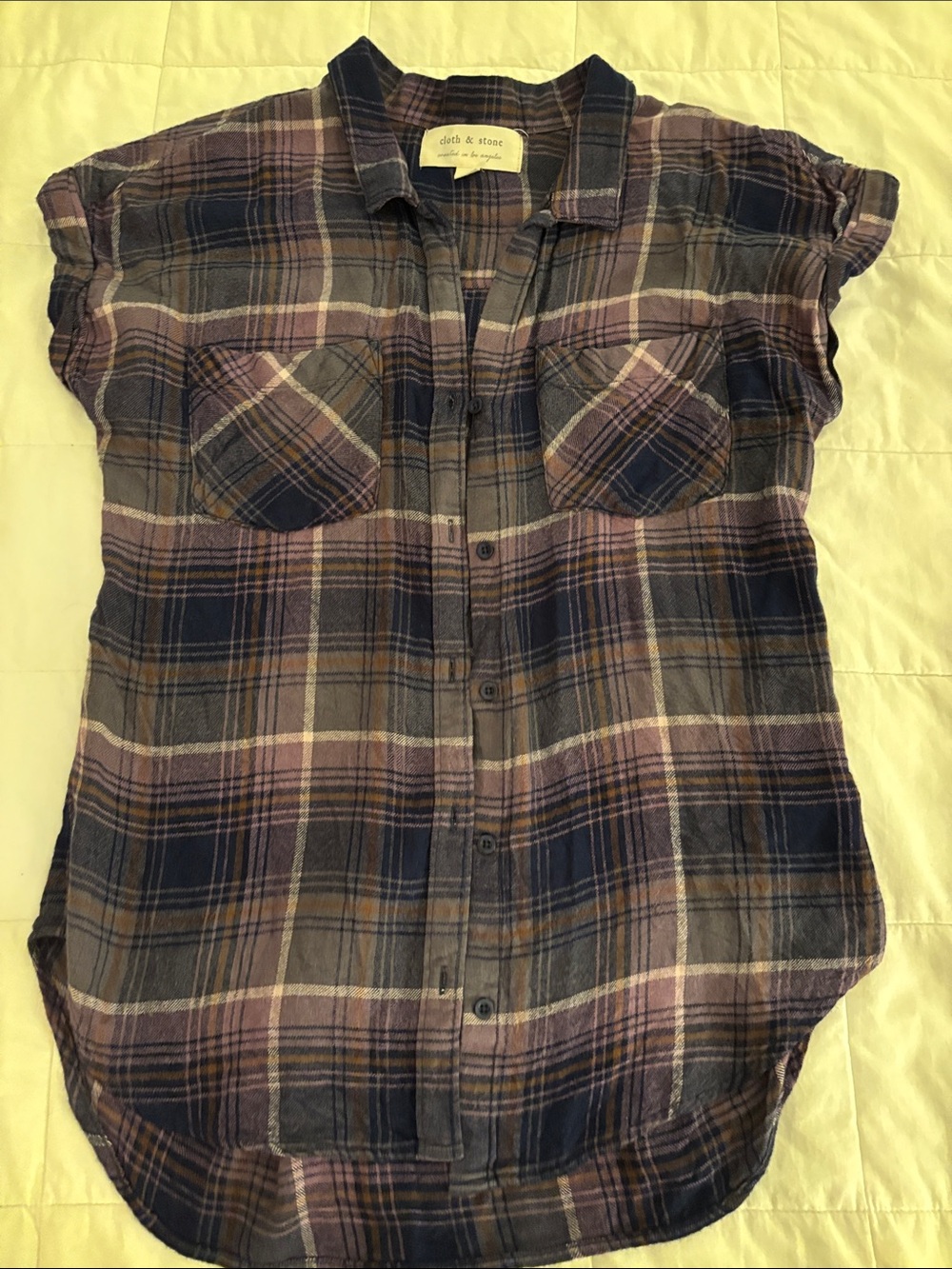 cloth & stone purple and blue Plaid Short-Sleeve Button-Down Shirt